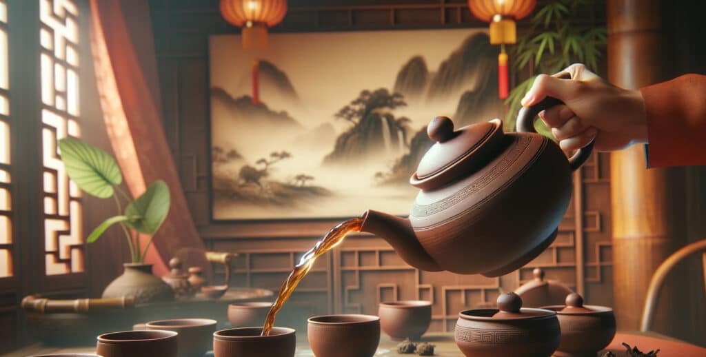 Chinese Green Tea pouring