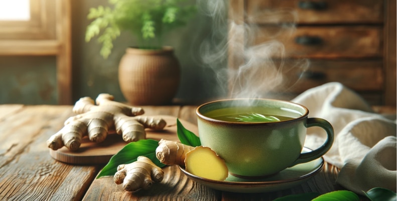 Steaming Green Ginger Tea