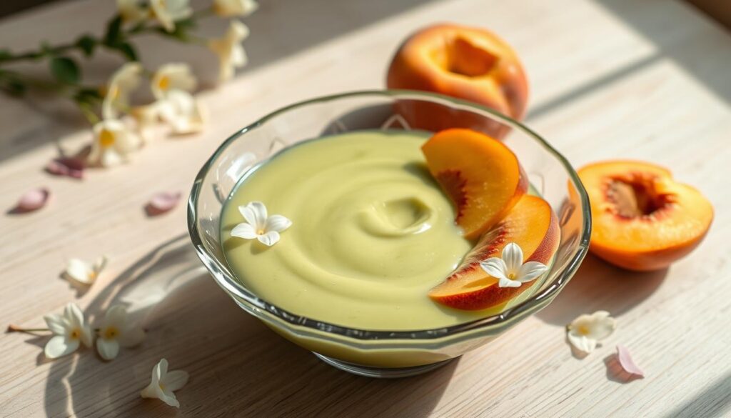 peach and lily matcha pudding