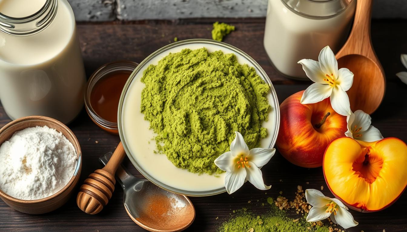 peach and lily matcha pudding ingredients