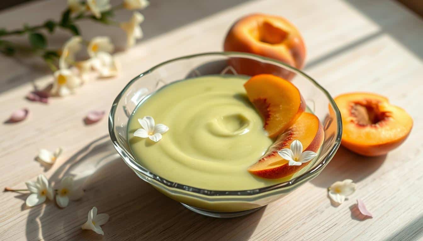 peach and lily matcha pudding